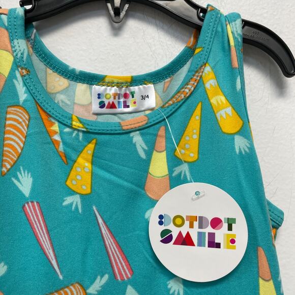 Dot Dot Smile Kids Turquoise Carrot Print Sleeveless  Tank Dress 3/4 - Picture 2 of 4
